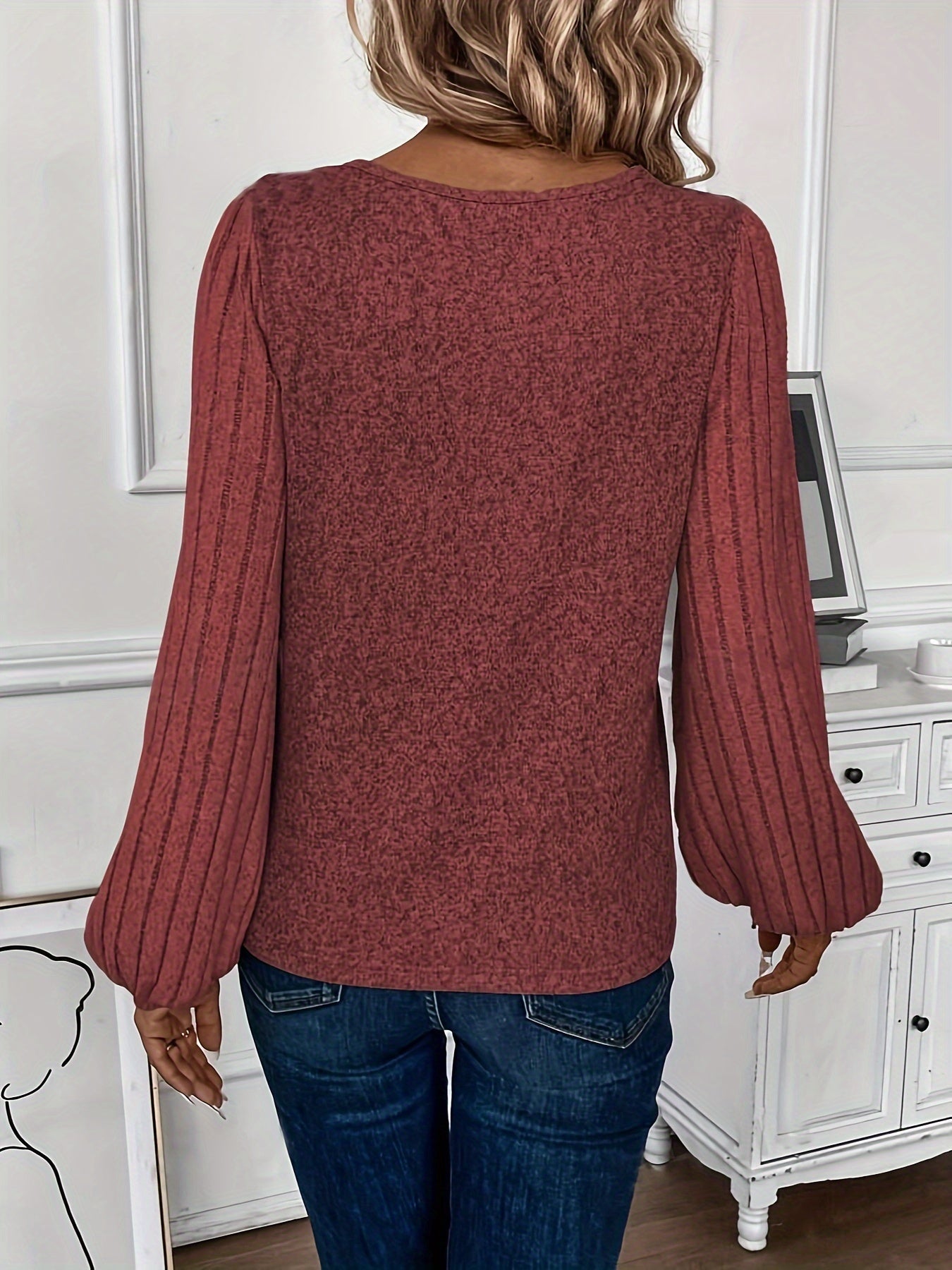 Flare Fantasy, Elegant Solid Color V-Neck T-Shirt with Bell Sleeves - Soft Polyester, Machine Washable - Perfect for Spring & Fall