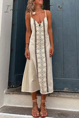 Ingvn - Sexy Print Frenulum Backless V Neck Dresses
