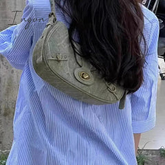 Ingvn - Y2k Vintage Shoulder Bag American Street Style Rivets Green Canvas Handbag Gothic Punk Biker Cool Designers Underarm Bag