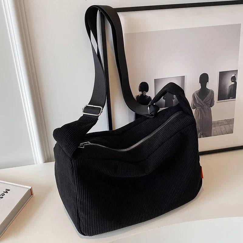 Ingvn  Large Capacity Corduroy Women's Shoulder Bag Solid Color Casual Travel Female Messenger Bags Simple Retro Ladies Handbags