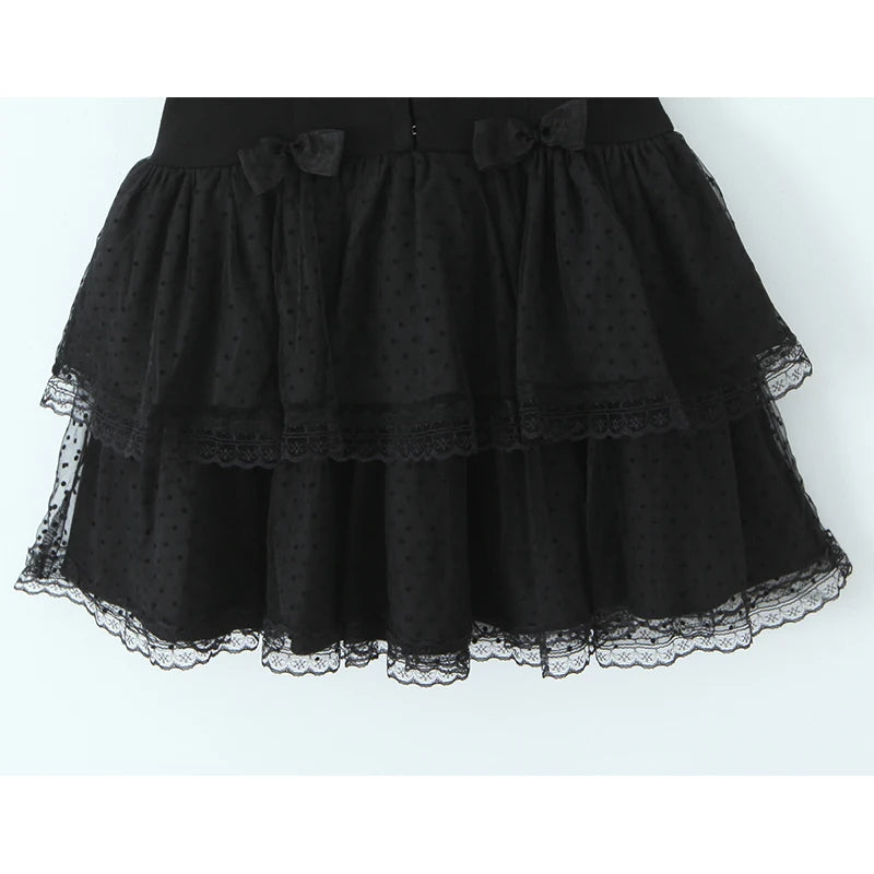 French Style Retro Spicy Girl Halter Mini Black Dress Women Fashion Backless Lace Spliced Bow Sexy Dresses Summer Robe