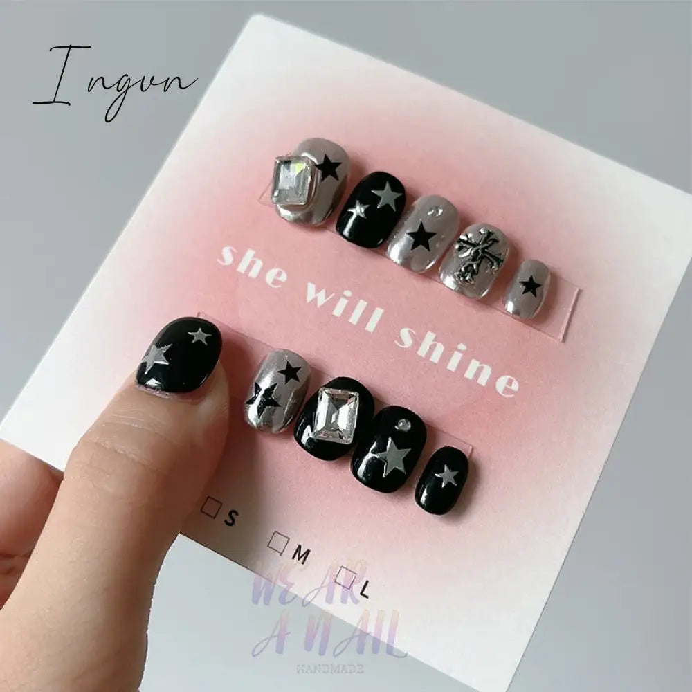 10PCS Wearable Handmade Press On Nails Blue y2k Designed Fake Nail Reusable Artificial Manicuree Art Nail Tips For Girls