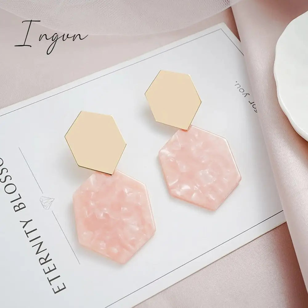 Ingvn - Korean Style Dangle Drop Earrings For Women Pink Color Arcylic Geometric Cute Pendant Earrings 2023 Trend Brincos Jewelry Gifts