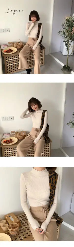 Ingvn - Turtleneck Ruched Women Sweater High Elastic Solid Fall Winter Fashion Sweater Women Slim Sexy Knitted Pullovers Pink White