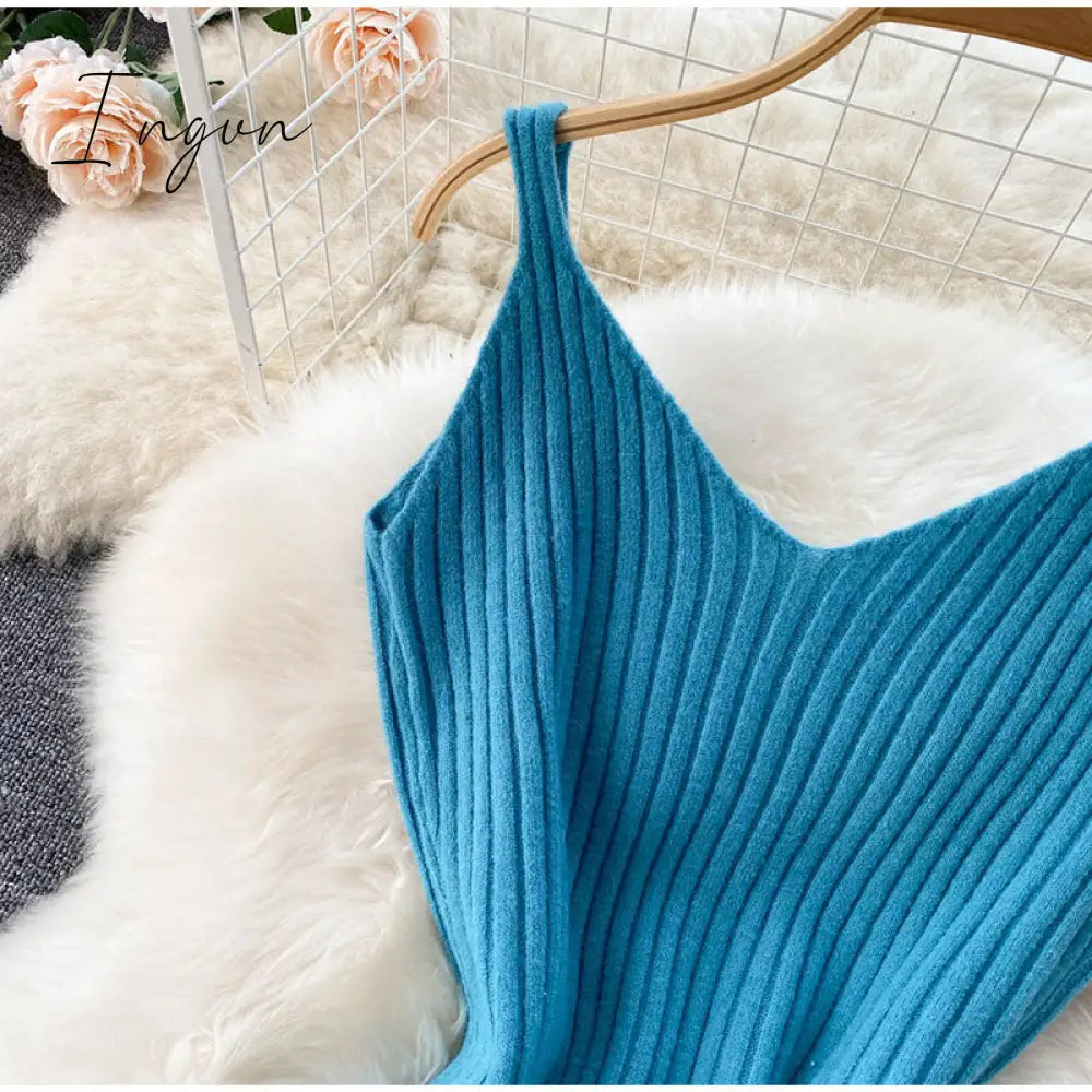 Ingvn - Women Elegant Slim Two Piece Sets Female Sweater Dress Autumn Winter High Waist Knitted Ensemble Femme Medium Long Party Dresses