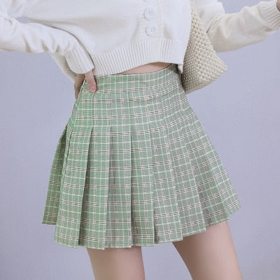 Preppy Japanese Korea Short Skirts New High Waist Mini Womens Skirts Kawaii Pink Plaid Pleated Tennis Casual Skirt