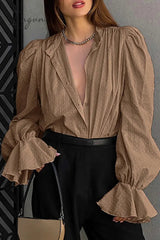 Ingvn - Sweet Elegant Solid Flounce Mandarin Collar Blouses(3 Colors)