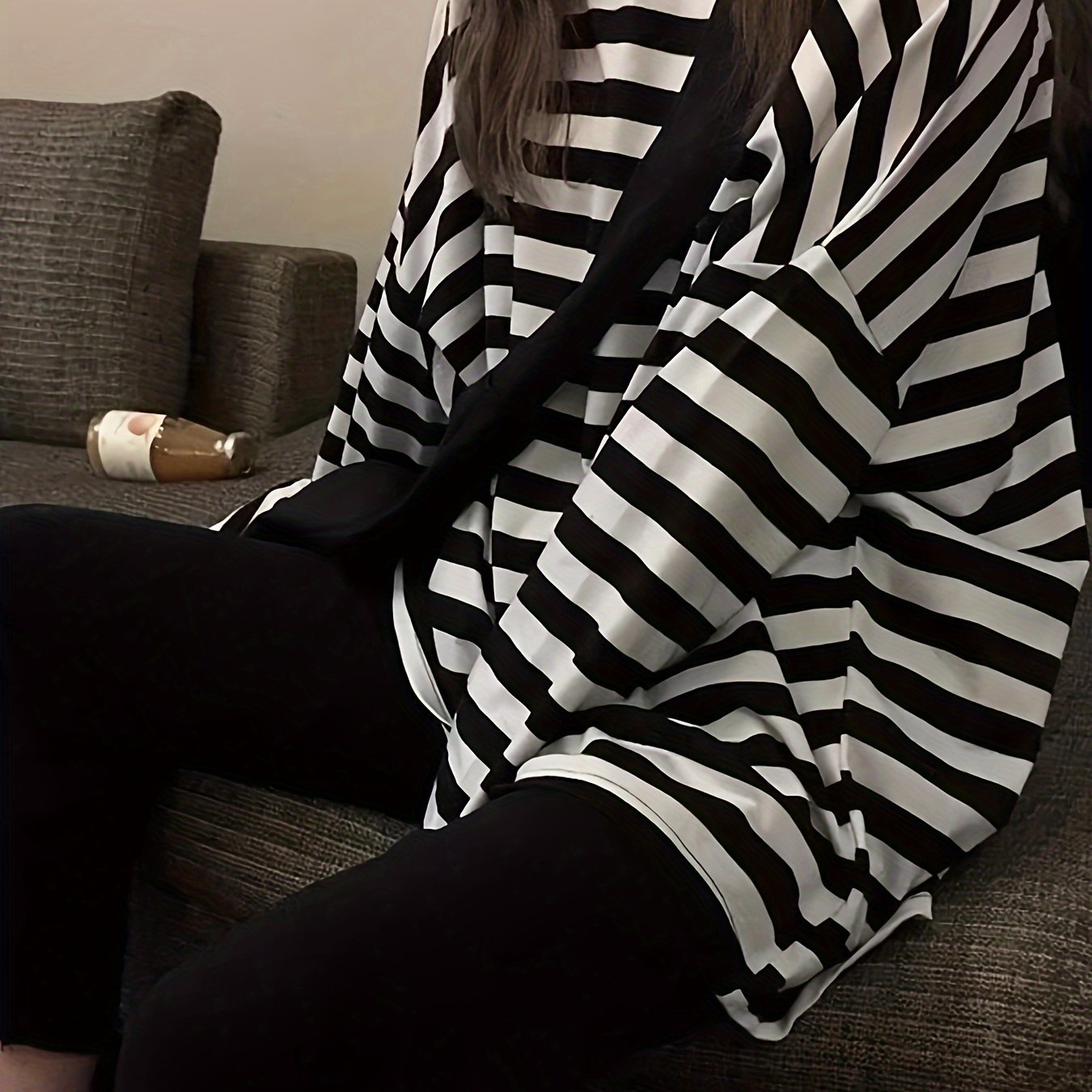 Vibrant Striped Print Relaxed Fit Crew Neck T-Shirt - Women's Casual Drop Shoulder Long Sleeve Tee for Spring & Fall - Soft, Breathable, and Stylish Clothing for Everyday Wear