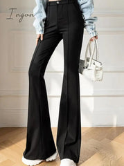 Ingvn - Korean Fashion Office Lady Suit Pants for Women Spring Skinny Flare Pants Black High Waist Wide Leg Trousers Female S-XL