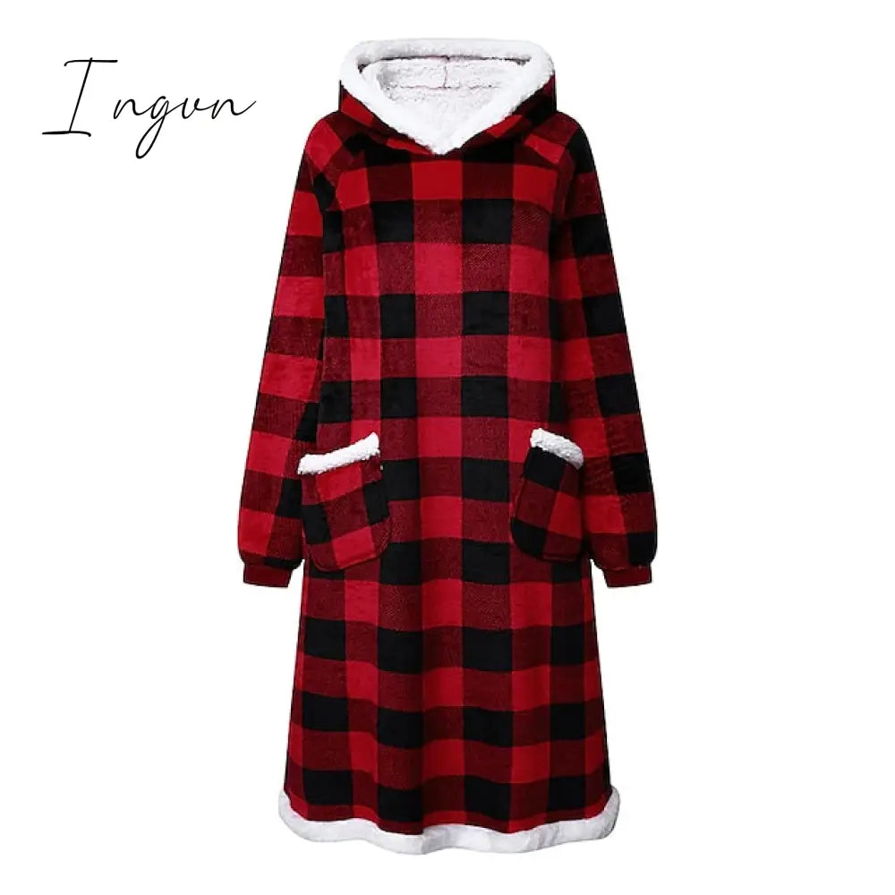 Ingvn - Oversized Wearable Blanket Flannel Thick Soft Warm Long Hoodie Blanket Big Hooded Sweatshirt Hoodie Blanket for Adults Women Girls Teenagers Teens Men Black