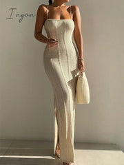 Ingvn - Spaghetti Strap Knitted Dress Sleeveless Sexy Bodycon Beach Skinny Solid Women 2023 Summer Fashion Hot Long Dress