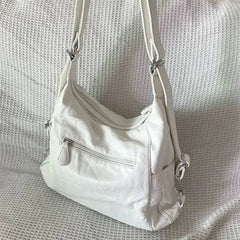 INGVN  Y2k Large Capacity Shoulder Bag White Pu Leather Cross Handbag American Style Punk Goth Fashion Simple Designer Handbag