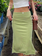 Ingvn - Bow High Waist Midi Skirts Outfits Streetwear Sexy Bodycon Slit Green Summer Skirts Women Party Holiday Clothing