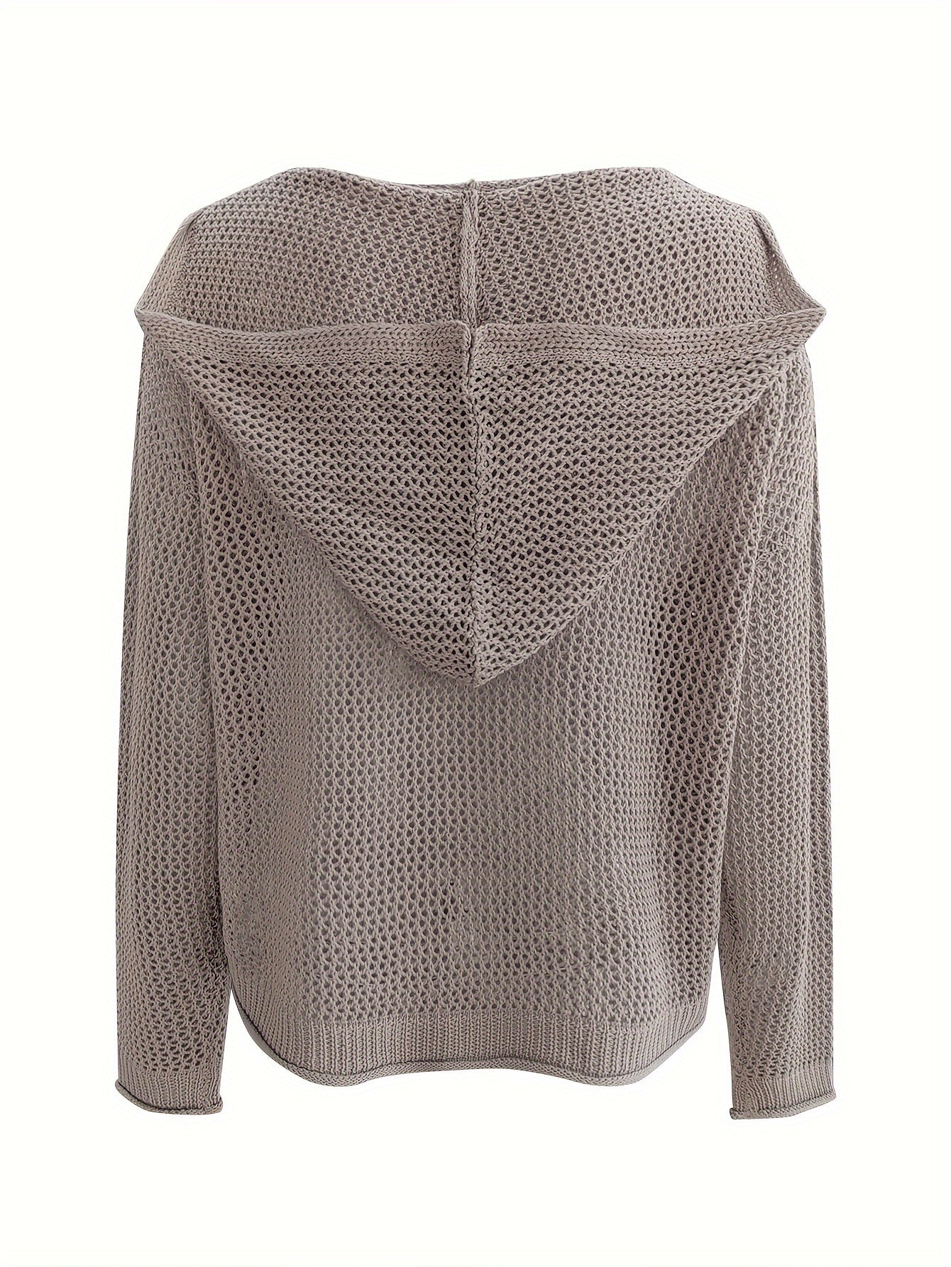 Solid Color Hooded Pullover Sweater, Casual Long Sleeve Cut Out Knitted Sweater For Spring & Summer, Women's Clothing