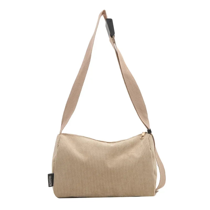 Ingvn  Solid Color Women's Corduroy Shoulder Bag Large Capacity Female Crossbody Bags Simple Design Ladies Casual Tote Purse Handbags