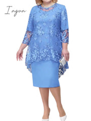 Ingvn - Women Plus Size Dress O-neck Midi Loose Dress M-5XL Lady Evening Lace Mesh Sexy Elegant Dress Female Clothing Summer Autumn