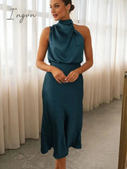 Ingvn - Women Long Dress 2023 Fashion Solid Summer Sleeveless Long dresses for female Elegent lady Party Evening Slim Dresses