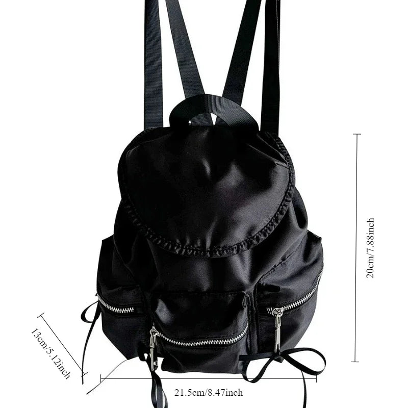 Ingvn  Nylon Pearly Light Quality Women's Backpack Casual Preppy Backpack Style Bow Elegant Travel Outdoor Double Shoulder Backpack