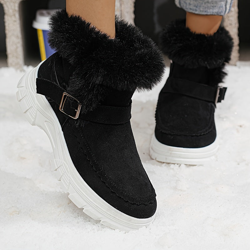 Cozy Winter Women's Snow Boots - Thick, Warm Plush Lining with Anti-Slip Sole, Round Toe Zipper Design, Fashionable Flat Heel