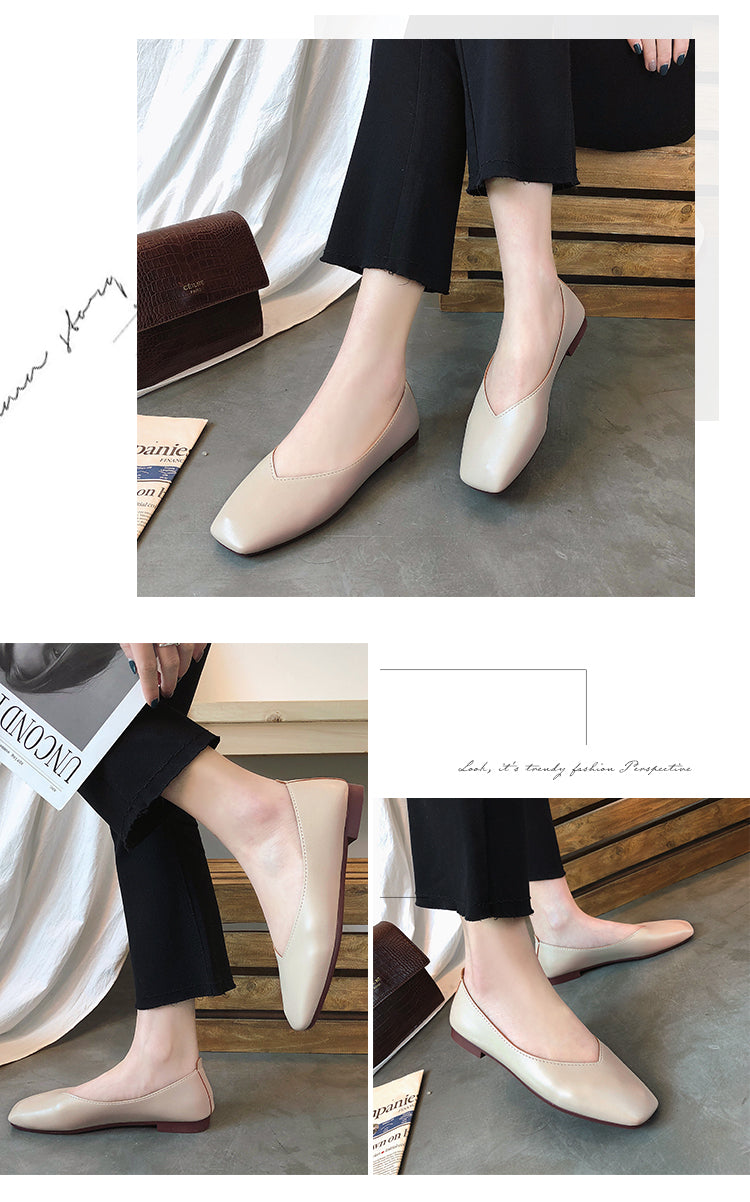 INGVN  Fashion Women Flat Shoe  Elegant Shallow Low-heeled Sandals 2026 Beige Korean Slippers Square Toe Slip-on Simple Woman Shoes