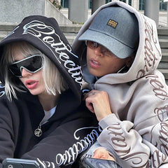 American Winter Sweatshirt Y2k Gothic Hip Hop Couple Hoodies Print Harajuku Zip Up Oversized Women Punk Grunge Black Jacket