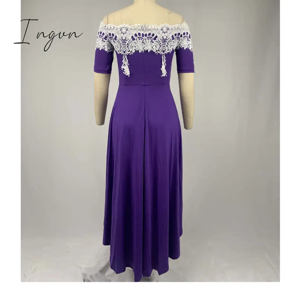 Ingvn - Plus size 5xl one-shoulder lace lace irregular dress female slim backless dress sexy elegant Ol party dress casual summer dress
