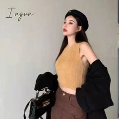 Ingvn - Sexy Plush Crop Tops Women Vintage Y2k Clothes Knitted Tank Top Sleeveless Club Party Outfits Korean Fashion New