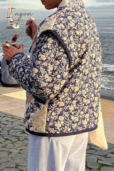 Ingvn - Casual College Floral Pocket Mandarin Collar Outerwear