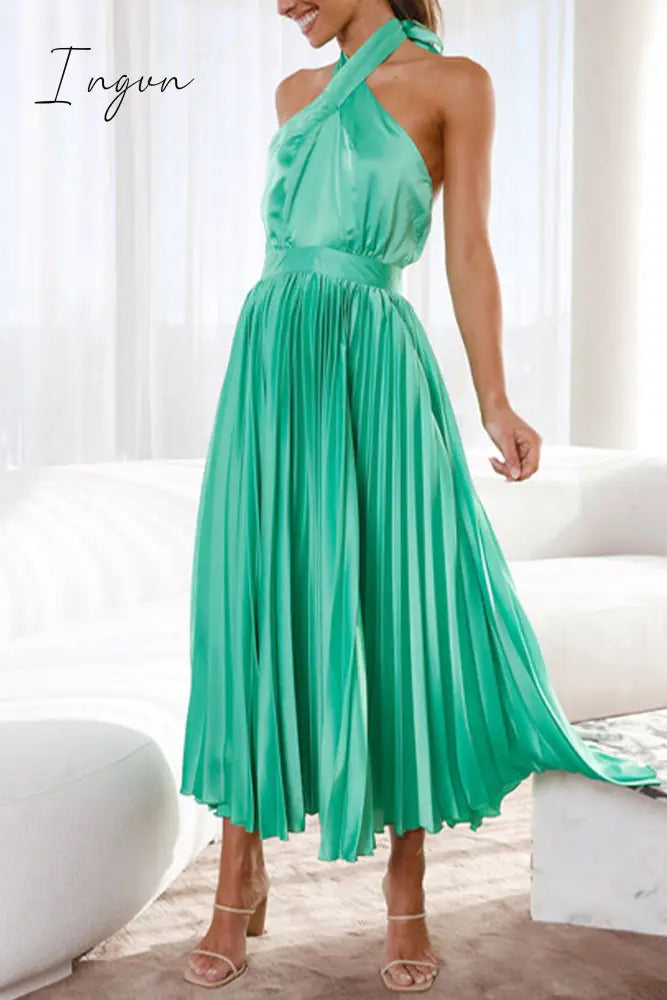 Ingvn - Elegant Solid Fold Halter Dresses