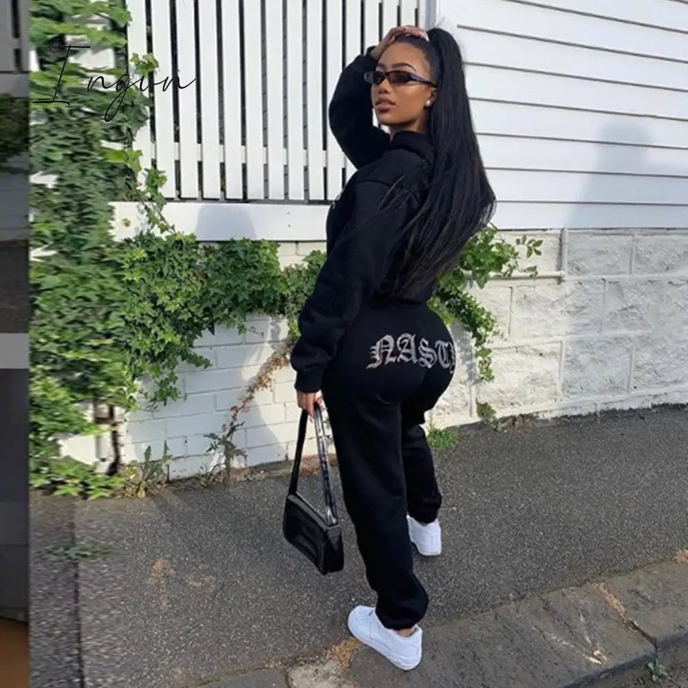 Ingvn - Tracksuit 2 Piece Women Set Oversize Hoodies Sweatshirt Loose Sweatpants Joggers Sport Suit Women Outfits Sweatsuit