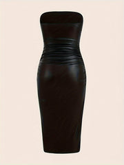 Sexy Bodycon Jersey Dress - Elegant Strapless Ruched Tube Dress with Mid Elasticity, Solid Color, and Split Hem - Perfect for Club and Party, Womens Customized Clothing