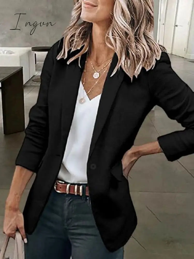 Ingvn - Women's Casual Blazers Clean Fit Fall Open Front Long Sleeve Work Office Jackets Coat claret Dark Grey White Black Blue Traditional / Classic Daily Buttoned Front Turndown Regular Fit S M L XL XXL