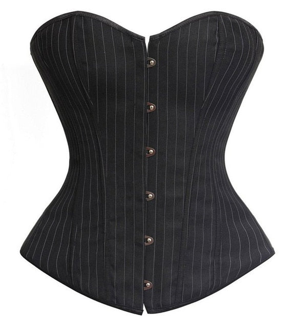 Sexy Black Striped Overbust Corset Office Lady Corselet Sexy Women Zip Corset Bustier Strapless Tops Costume Fashion