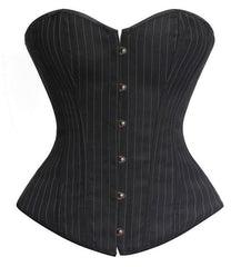 Sexy Black Striped Overbust Corset Office Lady Corselet Sexy Women Zip Corset Bustier Strapless Tops Costume Fashion