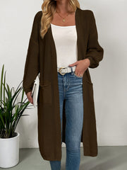 Elegant Warm Knit Cardigan for Women - Solid Color, Long Sleeve & Length, Durable and Cozy for Fall/Winter