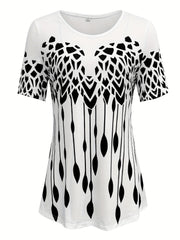 Fashionable Womens Two-Piece Outfit - Vibrant Allover Print T-Shirt & Skinny Capris Leggings Set - Casual, Comfortable, Figure-Flattering - Perfect Everyday Wear