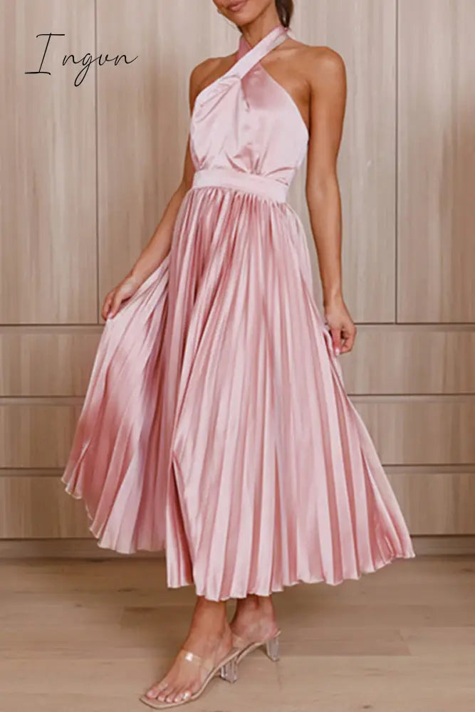 Ingvn - Elegant Solid Fold Halter Dresses