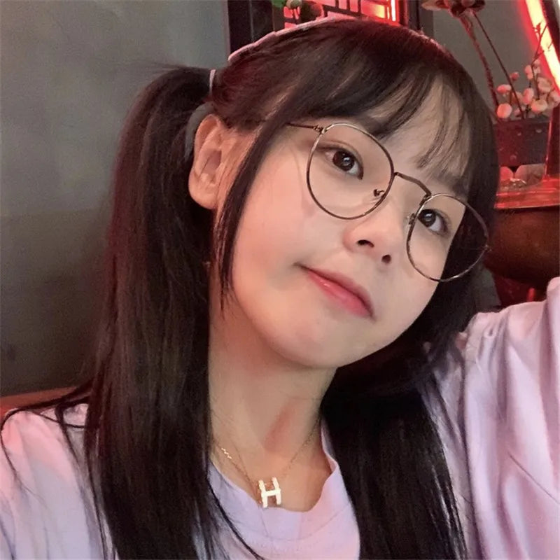 INGVN  Korea Trend Round Glasses Frame Women No Makeup Star Style Glasses Men Contrasting Cute Decorative Glasses