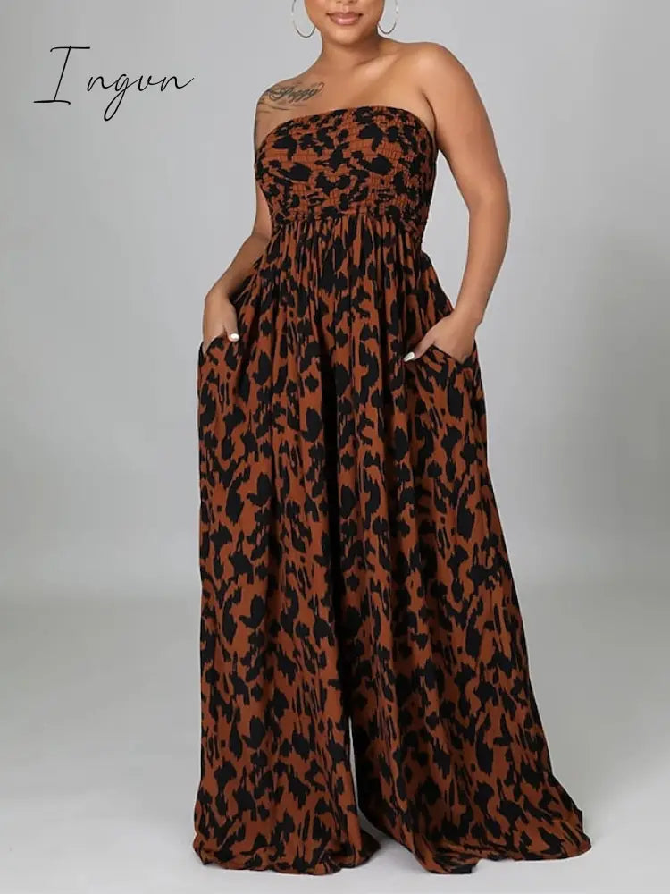 Ingvn - Women's Jumpsuit Pocket High Waist Tie Dye Leopard Strapless Holiday Street Daily Regular Fit Sleeveless Yellow Pink Purple S M L Summer Fall