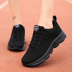 Women'S Solid Color Casual Sneakers, Breathable Athletic Shoes with Thick Sole, Low Top Lace-Up Walking Shoes, Fabric Upper, EVA Sole, Fabric Lining, All-Season Fashion Footwear