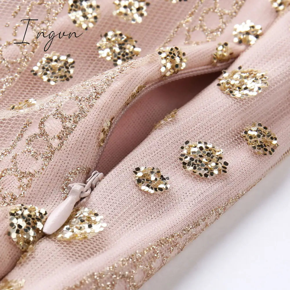 Ingvn - Sequined Mini Dress Deep V Neck Luxury Shiny Long Sleeve Women Sexy Elegant Party Clubwear Evening Bodycon Dress For Women Robe