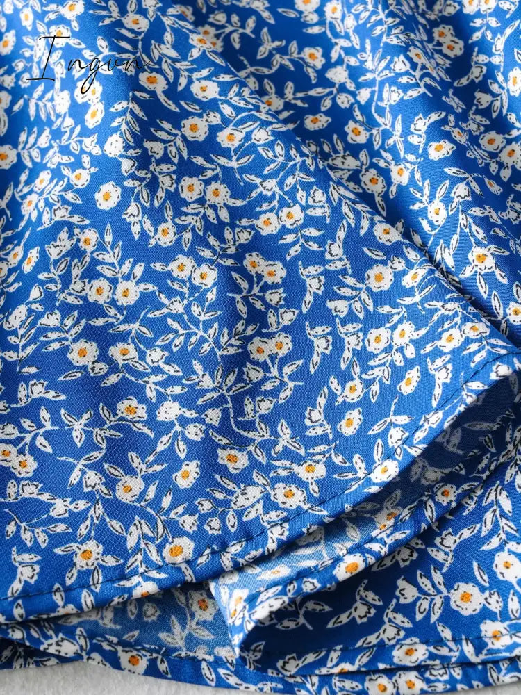 Ingvn - Fashion Foridol Blue Floral Print Summer Beach Dress Women Casual Holiday Short Sleeve Dress Boho Sundress Vestidos Fashion Clothes