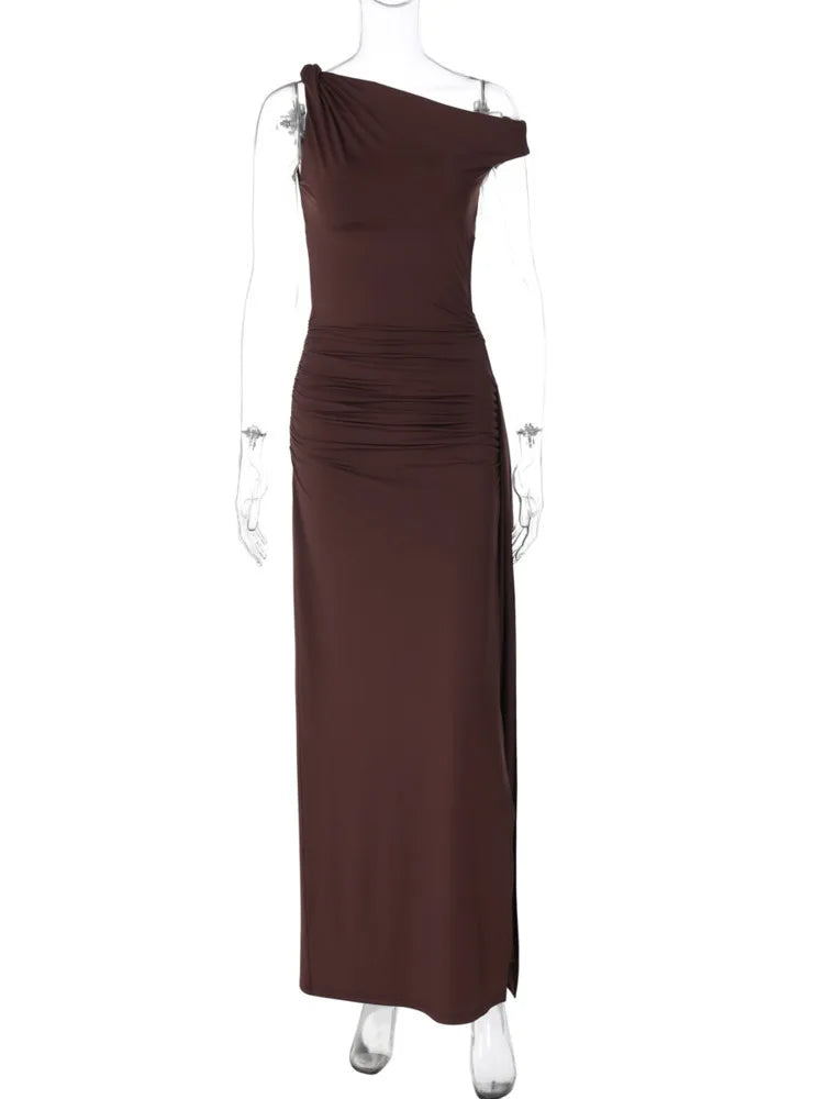 Oblique Shoulder Backless Sexy Maxi Dress For Women Fashion Off-shoulder Sleeveless High Waist Bodycon Club Long Dress