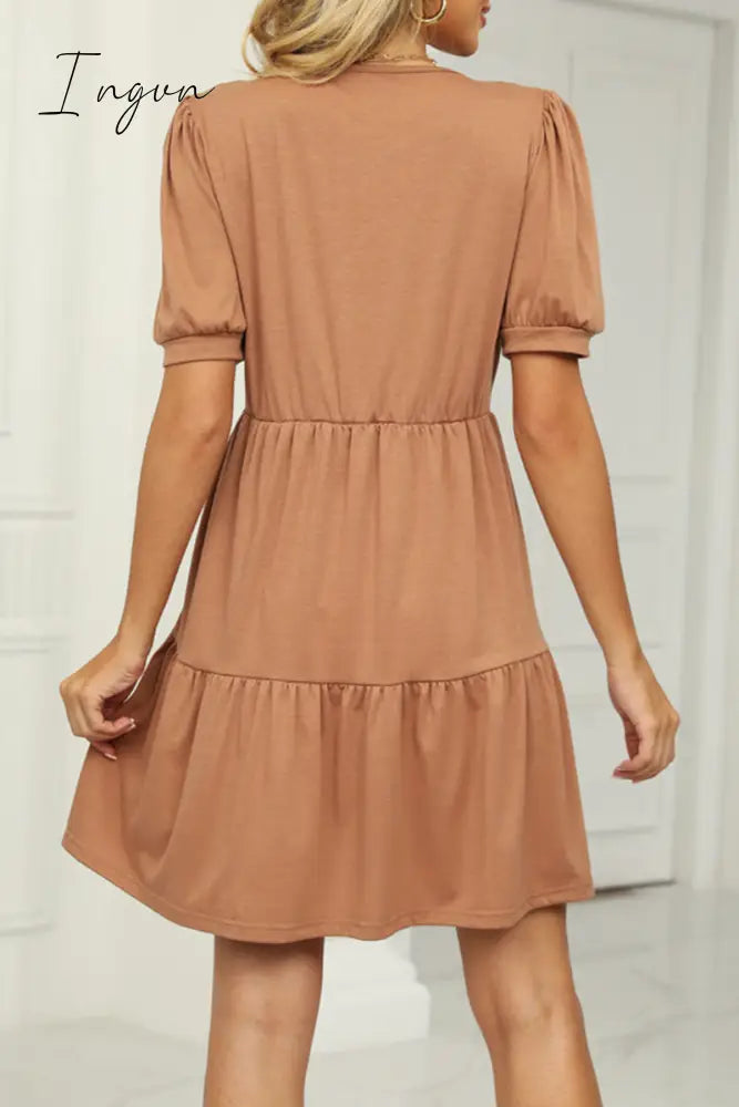 Ingvn - Casual Solid Fold Square Collar A Line Dresses