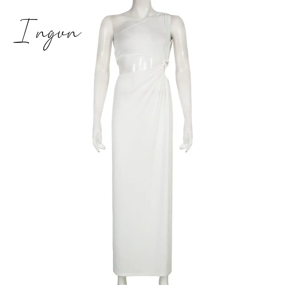 Ingvn - Fashion White Elegant Maxi Dress Summer Women Sexy One Shoulder Split Long Dress Female Fashion Cut Out Club Party Dress Beachwear