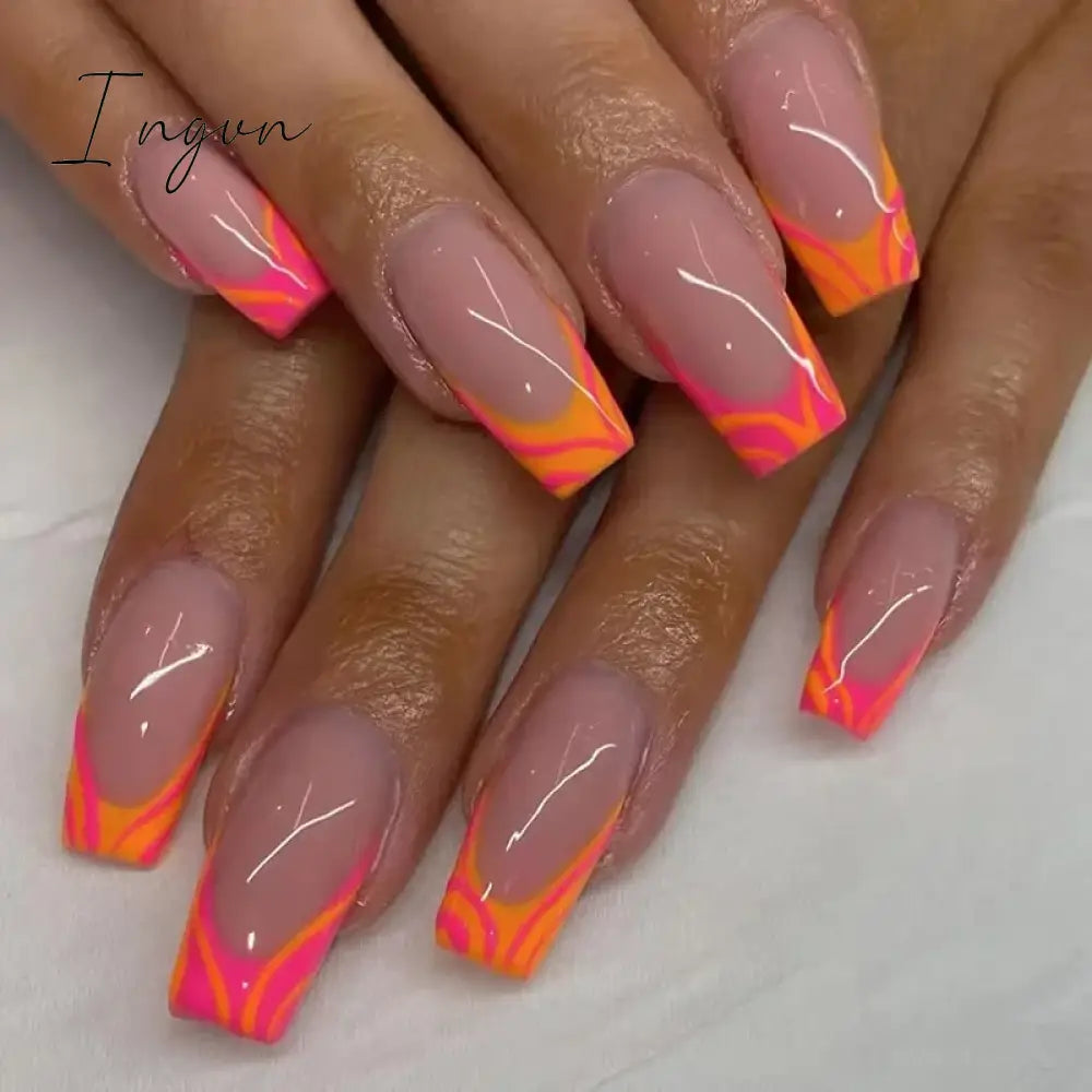 24Pcs French Tip  Press on Nails Short Coffin False Nails Simple Wearable Fake Nails Frosted Full Cover Press on Nail Tips Art