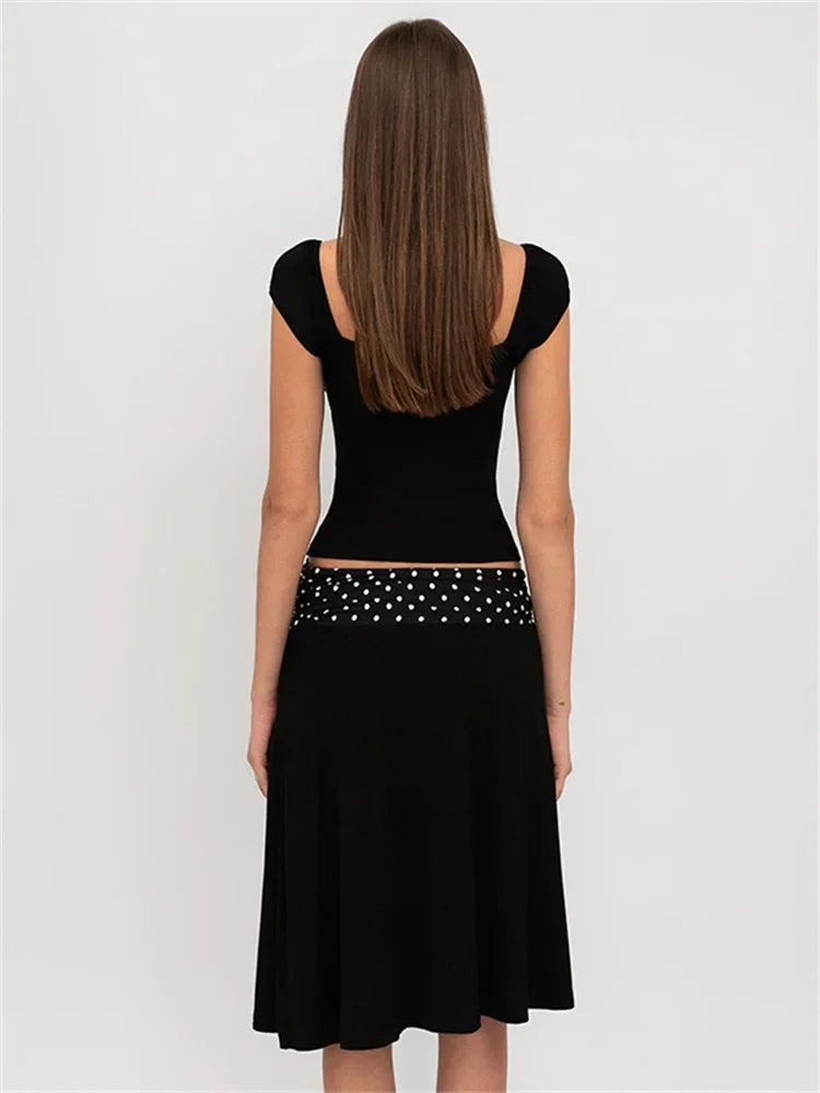 Patchwork Fashion 2 Piece-Set MIni Skirt For Women Lace-Up Contrast Backless Cropped Top And High Waist Skirt Sets Female