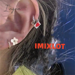 Korean Fashion Women Red Heart Hoop Earrings for Gothic Punk Hip Hop Female Piercing Dangle Earrings Party Aesthetic Jewelry