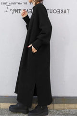 Ingvn - Casual Solid Slit O Neck Long Dress Dresses