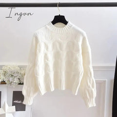 Ingvn - Twist Round Neck Solid Casual Vintage Soft Knitted Women's Sweater Long Sleeve Korean Fashion Chic Pullover Female Jumpers